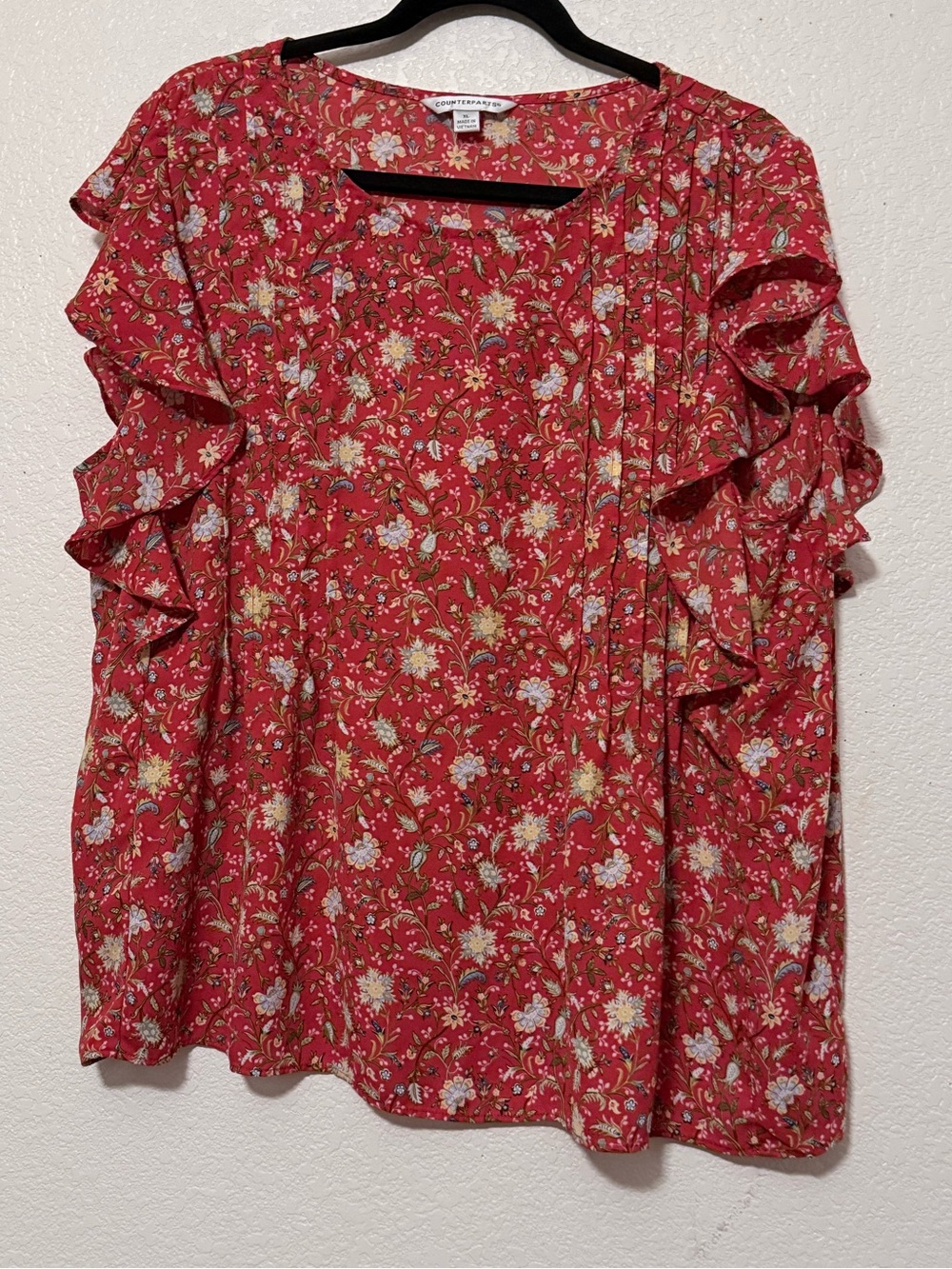 Counterparts Red Floral Ruffle Sleeve Women's Blouse 0044